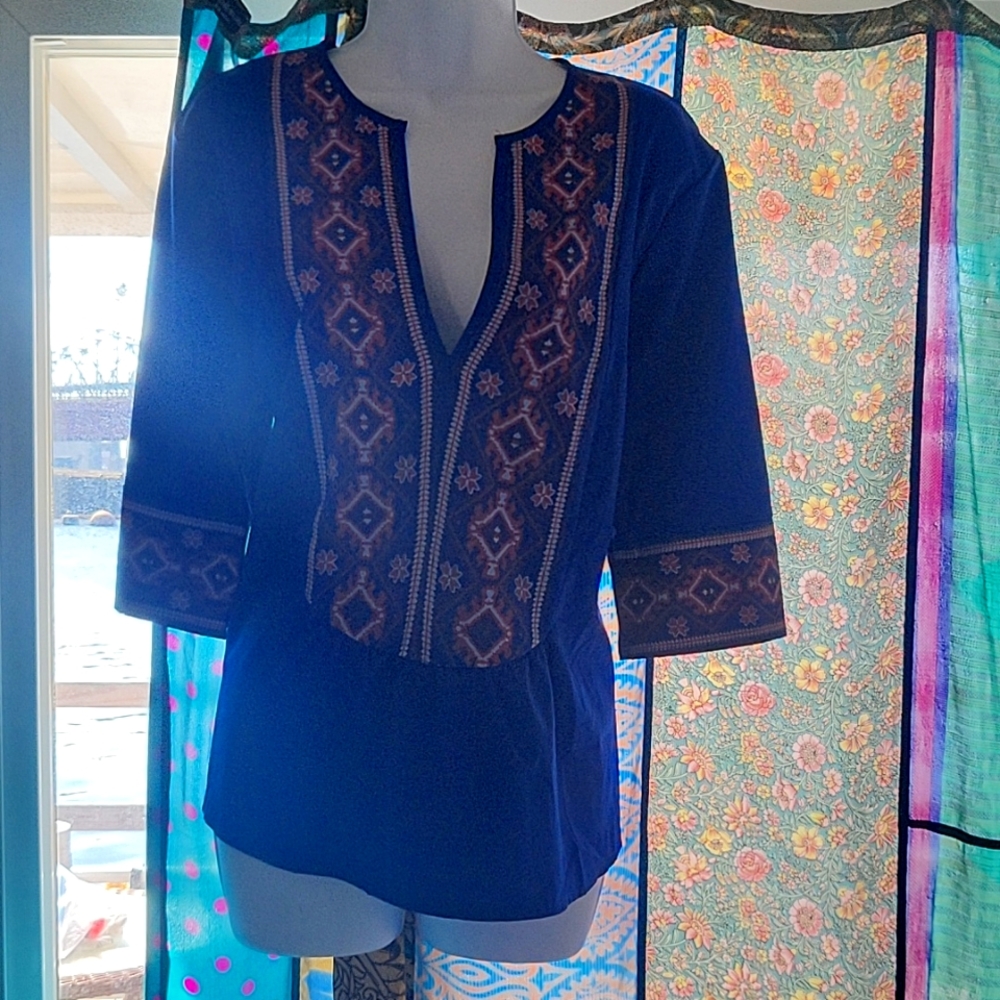 Lightweight Blue Boho Blouse NWOT